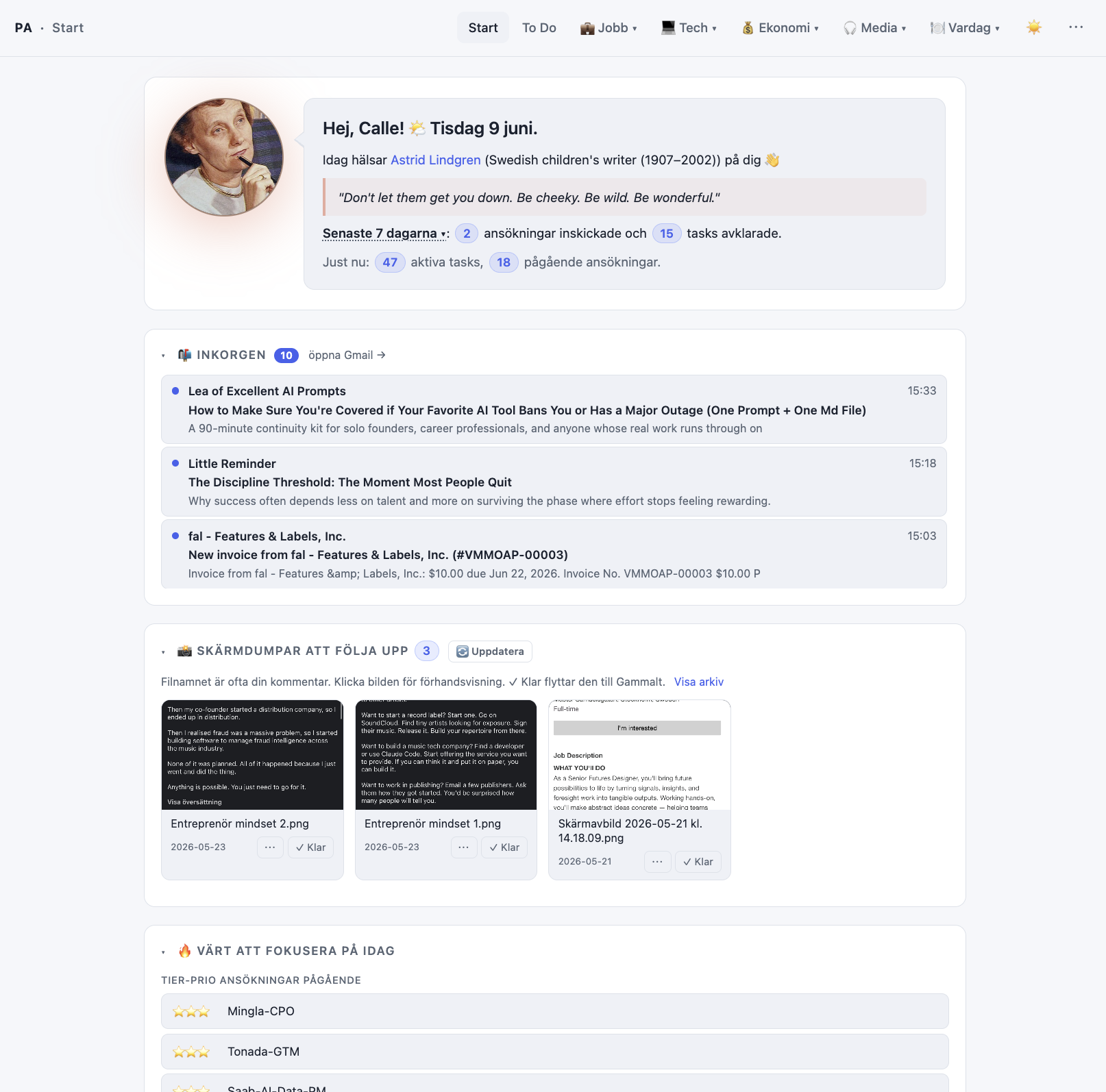 My personal AI operating system — the daily dashboard